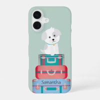 Cute Dog Sat on Suitcases Personalised