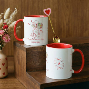 Cute Dog Scribble Bouquet Happy Valentine's Day Mug