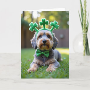 Cute Dog Shamrock Bow Card