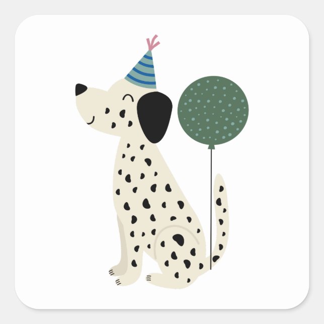 Cute Dog Simple Minimal Happy Birthday  Square Sticker (Front)