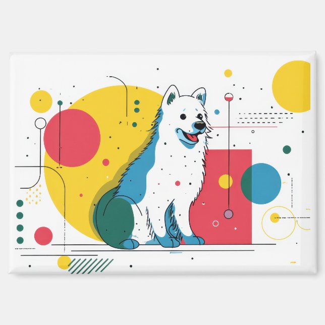 Cute dog sits in colorful art space magnet (Front)