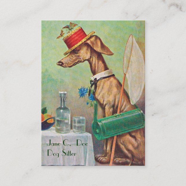 Cute Dog Sitter/Dog Walker Vintage Business Card (Front)