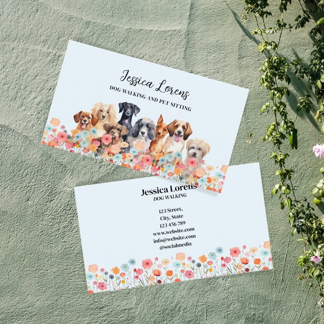 Cute Dog Sitter, Pet Groomer, Veterinarian, Floral Business Card (Creator Uploaded)