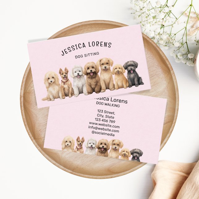 Cute Dog Sitter, Pet Groomer, Veterinarian, Puppy  Business Card (cute dogs illustration)