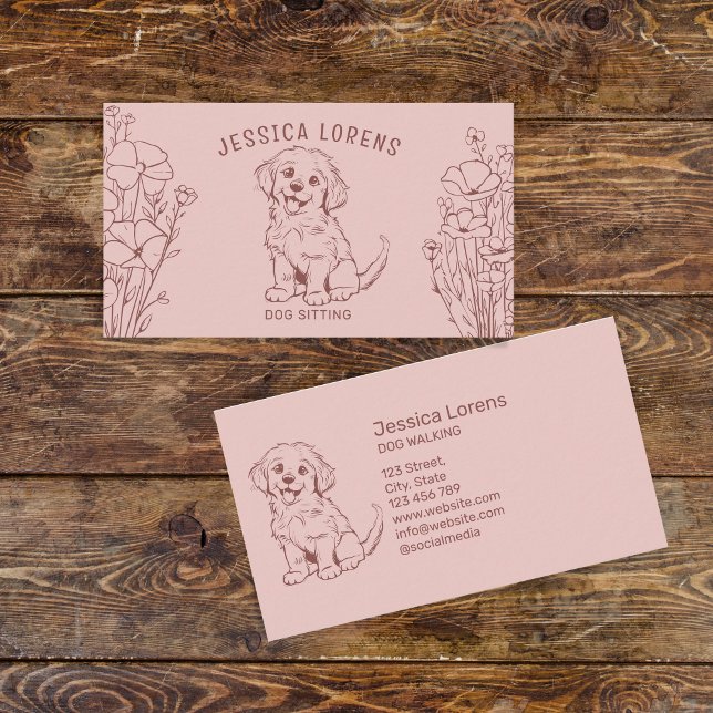 Cute Dog Sitter, Pet Groomer, Veterinarian, Puppy  Business Card (cute puppy with flowers)