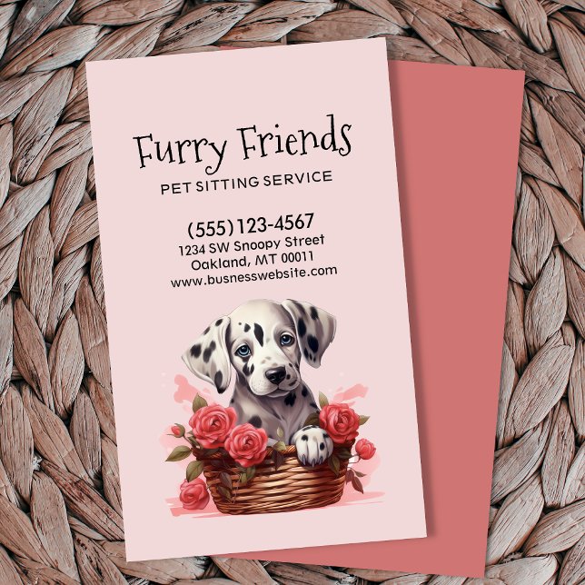 Cute Dog Sitting Pet Service Watercolor Business Card (Creator Uploaded)