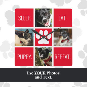 Cute Dog Sleep Eat Repeat Animal Lover's Modern  Square Wall Clock