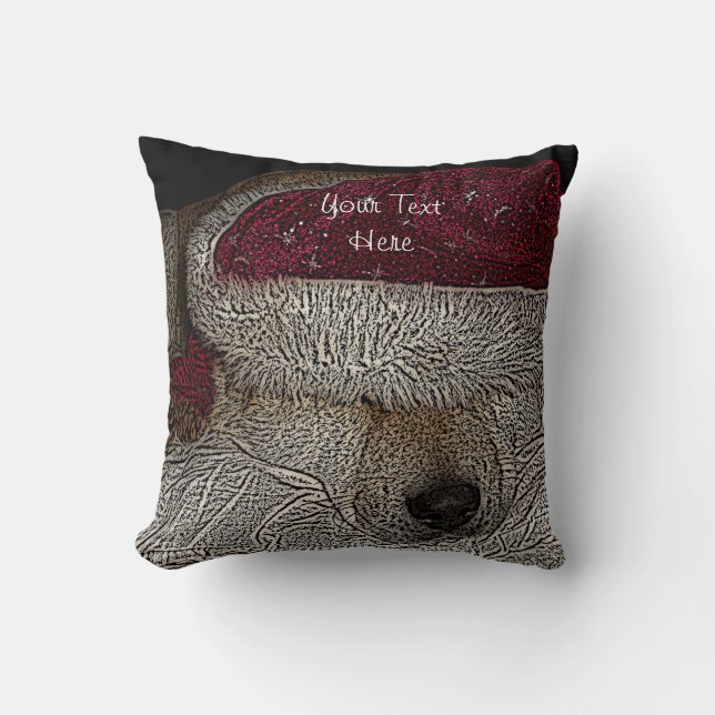 Cute dog sleeping while dressed for christmas cushion (Front)