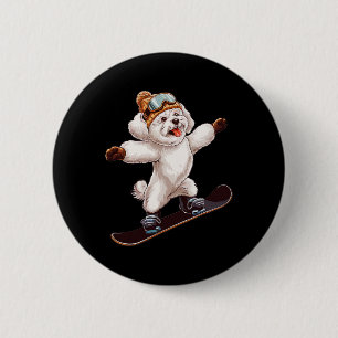 Cute Dog Snowboarding Fun Winter Sport Men Women  6 Cm Round Badge