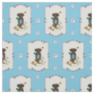 Cute Dog Summer Beach Chocolate Labrador Retriever Fabric