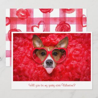 Cute Dog Sunglasses Red Watercolor Valentine Card