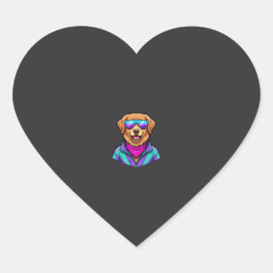 Cute Dog Sunglasses Retro Neon Art_1 Heart Sticker