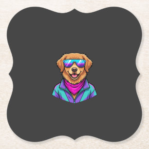 Cute Dog Sunglasses Retro Neon Art_1 Paper Coaster