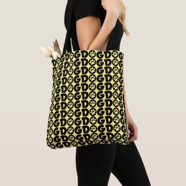 Cute Dog Tote Bag in Yellow and Black (Close Up)
