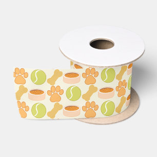 Cute Dog Treats And Toys Pattern Design Satin Ribbon