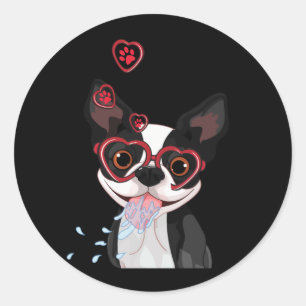 Cute Dog Valentine Heart American Boston Terrier Classic Round Sticker