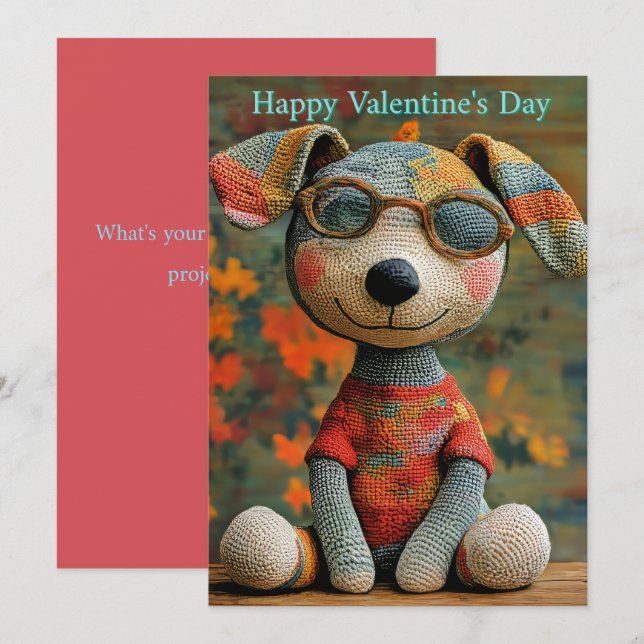 Cute Dog Valentine's Day Card for a Crafter (Front/Back)