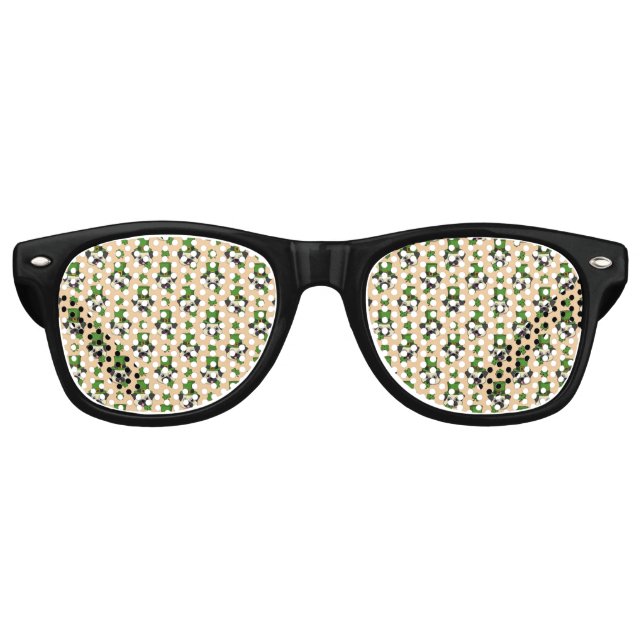 Cute Dog w Hat and Shamrock St Patrick's Pattern Retro Sunglasses (Front)
