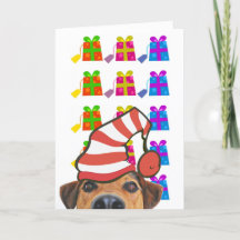 Cute Dog w/Santa Hat and Gifts Holiday Card