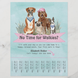 Cute Dog Walker Flyer Tear Sheet Pink Banner