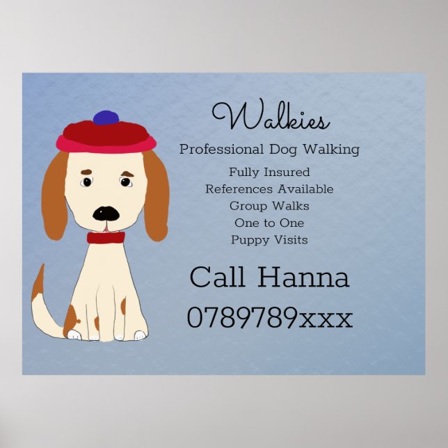 Cute Dog Walking  Dog Grooming Business on Blue  Poster (Front)