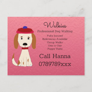 Cute Dog Walking  Dog Grooming Business on Pink Postcard