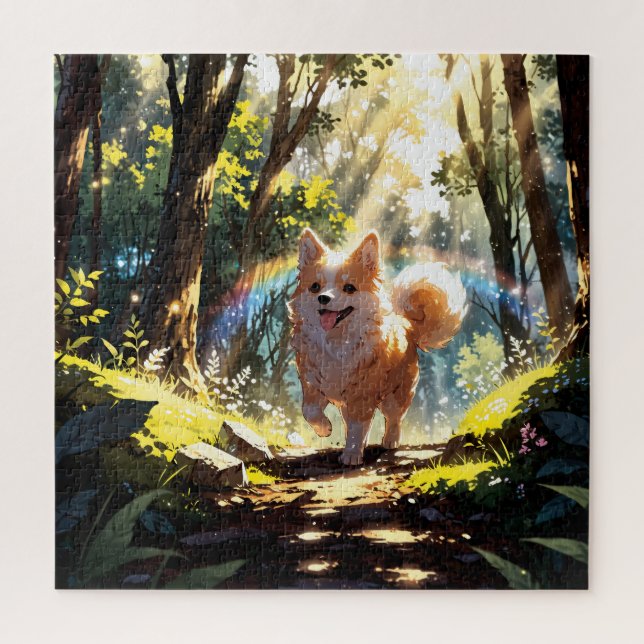 Cute dog walking in the forest jigsaw puzzle (Vertical)