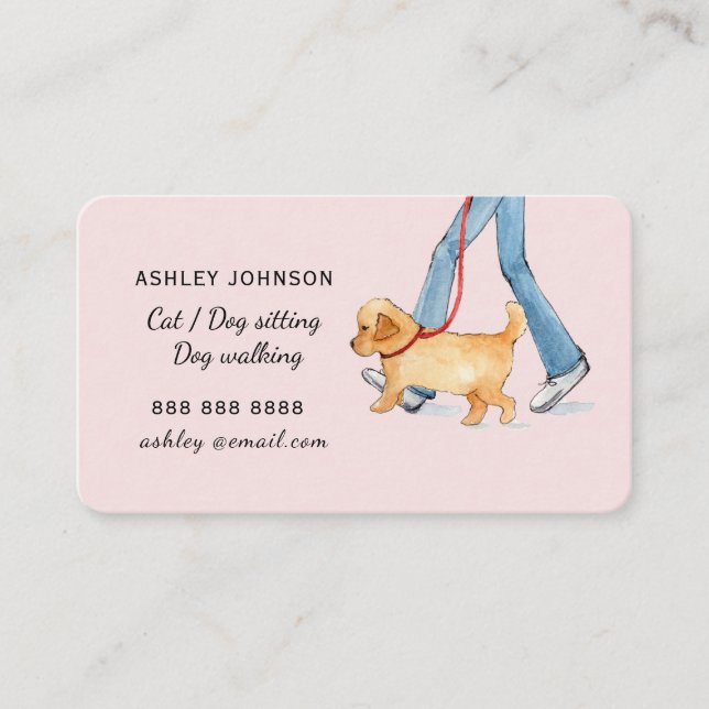 Cute Dog walking Pet sitting watercolor  Business Card (Front)