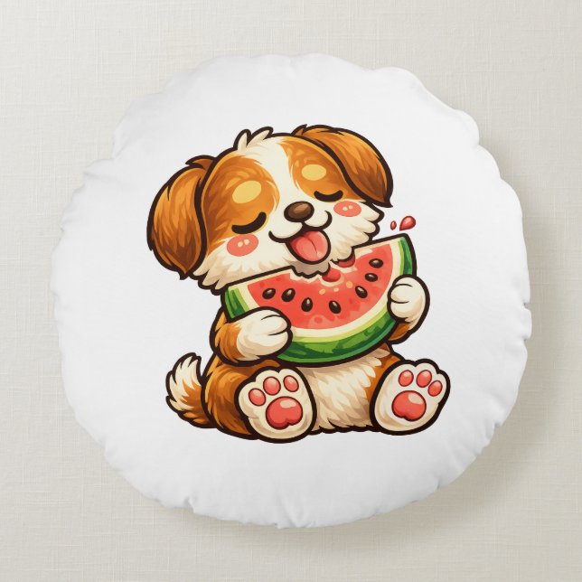 Cute Dog Watermelon Round Cushion (Front)