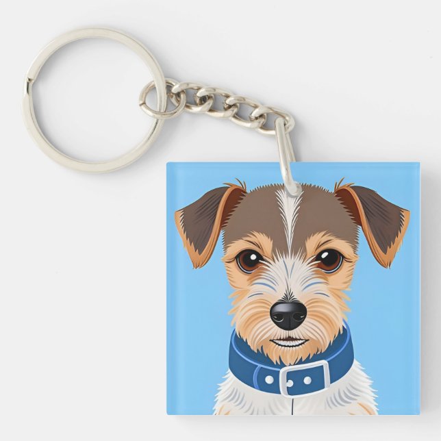 Cute Dog Wearing a Blue Collar Key Ring (Front)