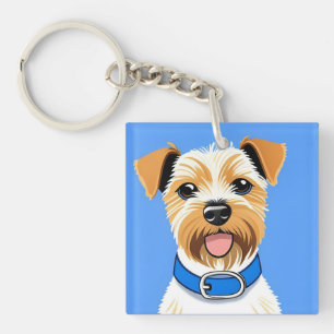 Cute Dog Wearing a Blue Collar Key Ring