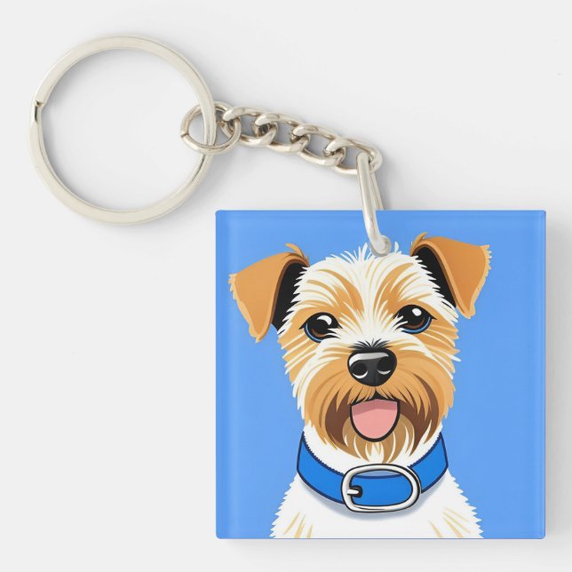 Cute Dog Wearing a Blue Collar Key Ring (Front)