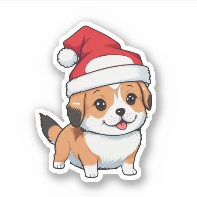 Cute Dog Wearing Christmas Hat (Front)