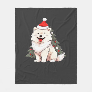 Cute Dog wearing Santa hat and Christmas tree Clas Fleece Blanket