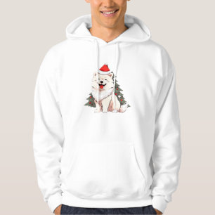 Cute Dog wearing Santa hat and Christmas tree Clas Hoodie