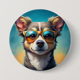 Cute dog wearing Sun Glasses - Round Button