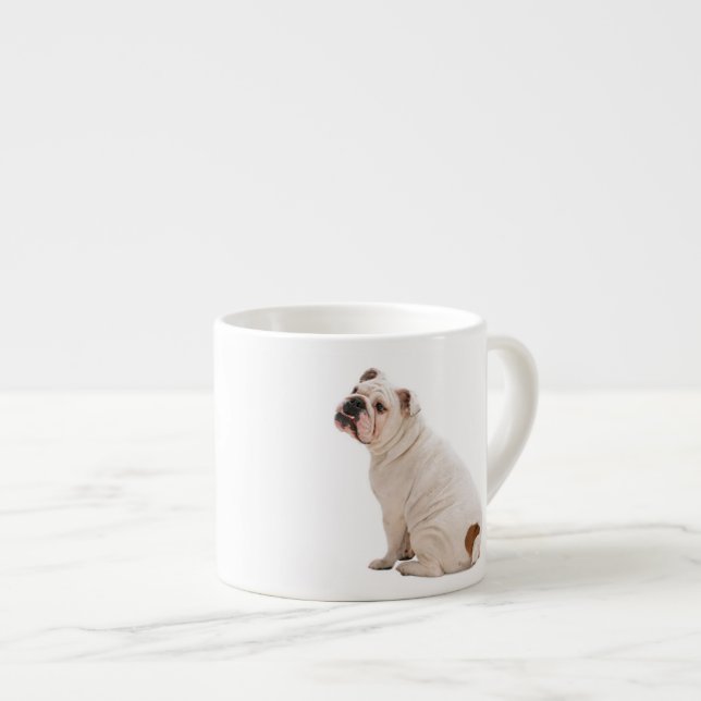 Cute dog white bulldog espresso cup (Front Right)