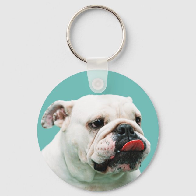 Cute dog white Bulldog Key Ring (Front)
