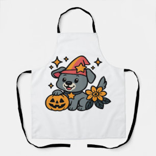 Cute Dog Witch hat Pumpkin Fun Halloween Oversized Apron