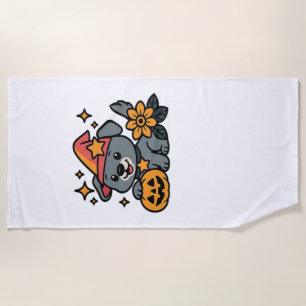 Cute Dog Witch hat Pumpkin Fun Halloween Oversized Beach Towel