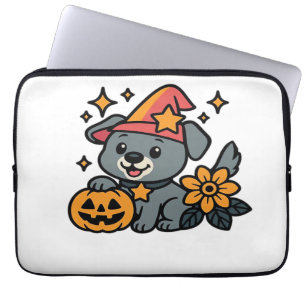 Cute Dog Witch hat Pumpkin Fun Halloween Oversized Laptop Sleeve
