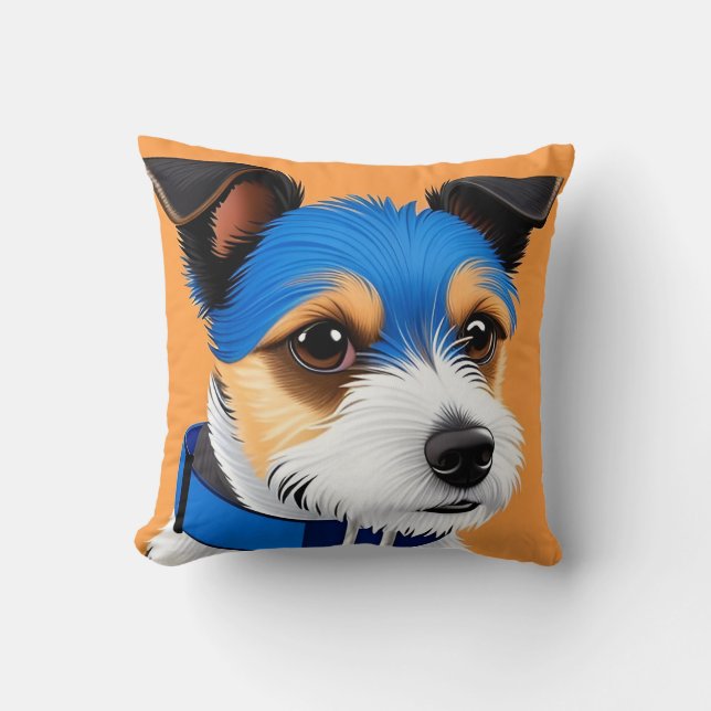 Cute Dog With a Blue Collar on Orange Cushion (Front)