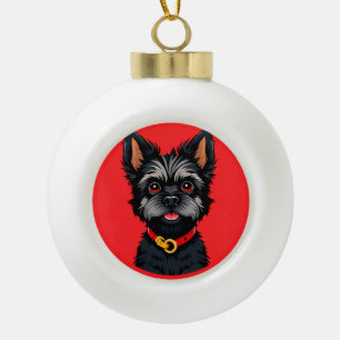 Cute Dog With a Colourful Collar Ceramic Ball Christmas Ornament