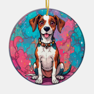 Cute Dog With a Colourful Collar Ceramic Ornament