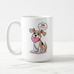 Cute Dog with a Pink Heart and a Joyful Message Coffee Mug