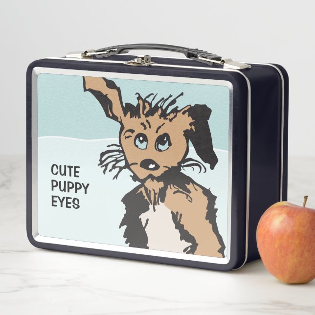 Cute Dog With Blue Puppy Eyes Metal Lunch Box (In Situ)