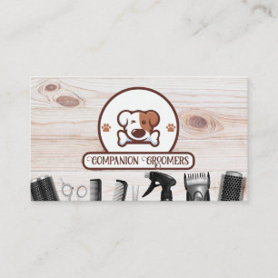 Cute Dog with Bone Wood Grooming Tools Business Card