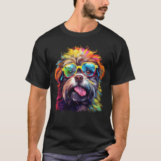 Cute Dog with Colorful Glasses showsongue funny T-Shirt