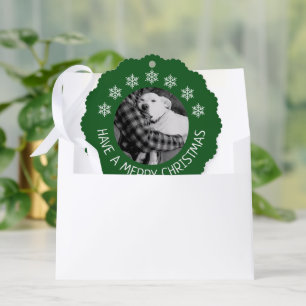 Cute Dog with Dad Photo Merry Christmas Green Tree Decoration Card