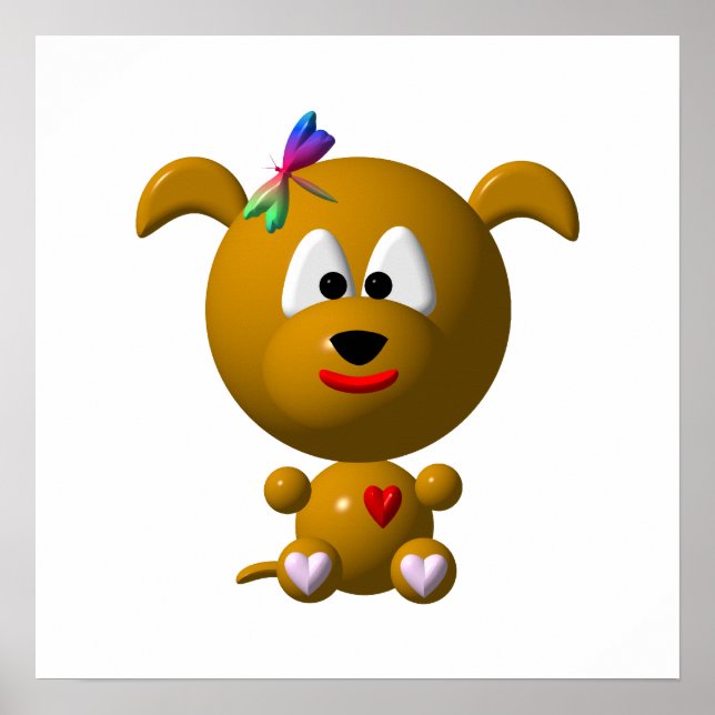 Cute Dog with Dragonfly Poster (Front)